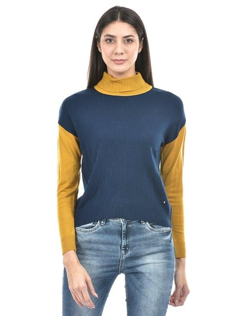 numero uno navy & mustard color-block sweater