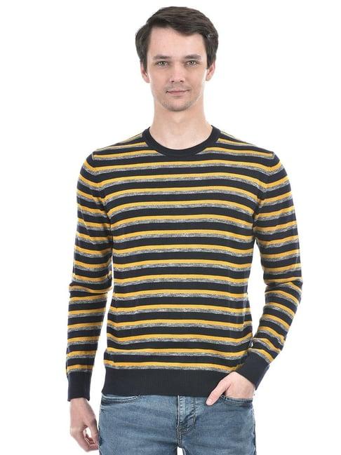 numero uno navy cotton regular fit striped sweater