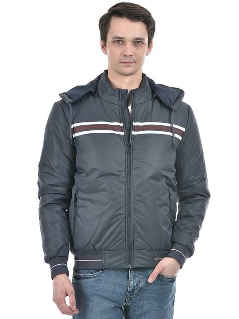 numero uno navy regular fit striped hooded jacket
