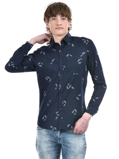 numero uno navy slim fit printed shirt