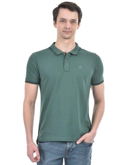 numero uno pine green cotton slim fit polo t-shirt