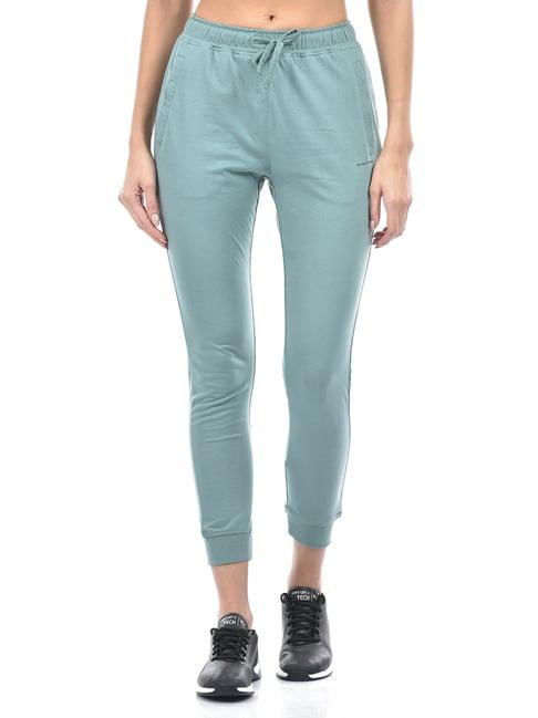 numero uno sea green cotton blend slim fit mid rise joggers