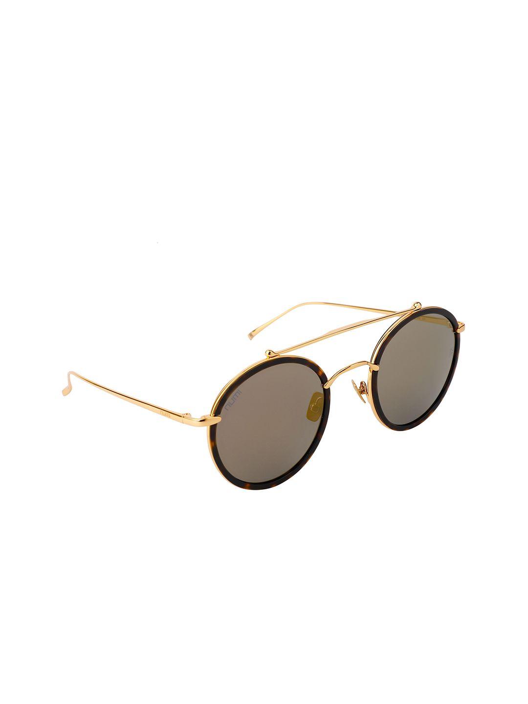 numi nouveau women gold & brown uv protected round sunglasses