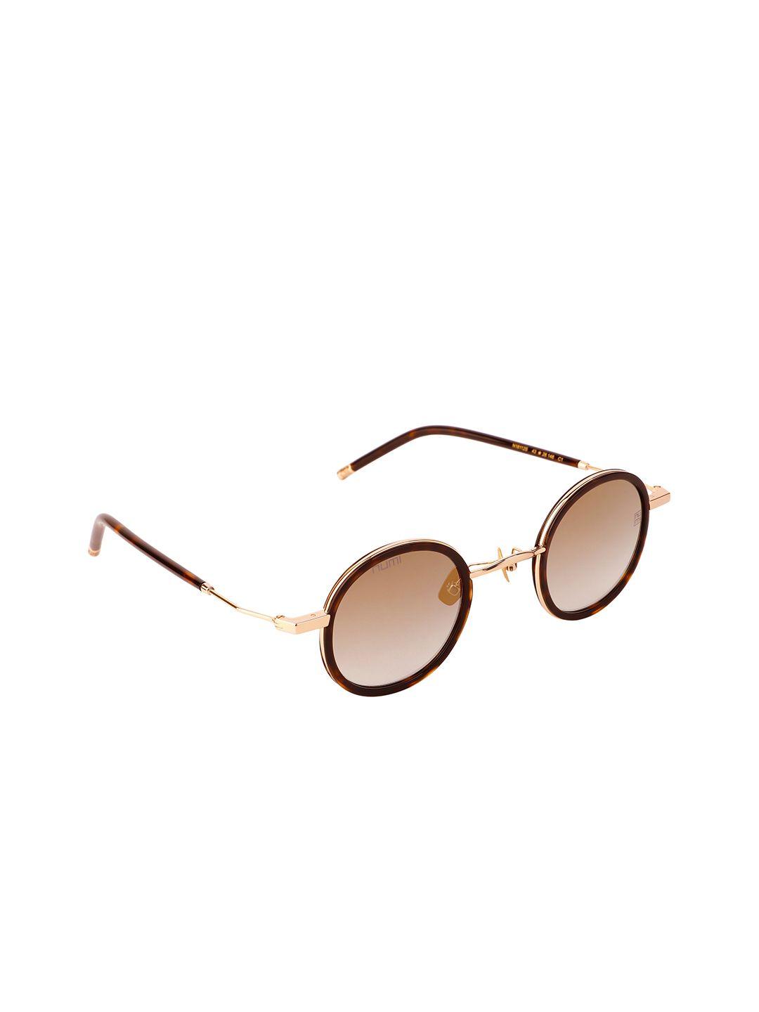 numi orbiter unisex brown full rim round sunglasses