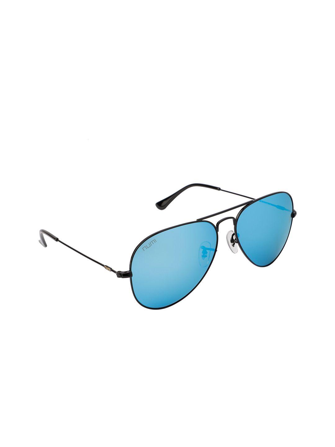 numi unisex blue lens & black full rim aviator sunglasses maverick