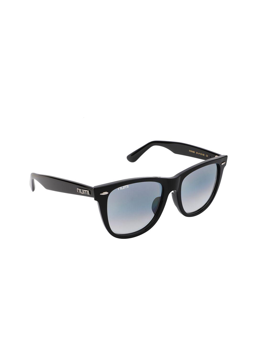 numi unisex blue lens & black wayfarer sunglasses with uv protected lens