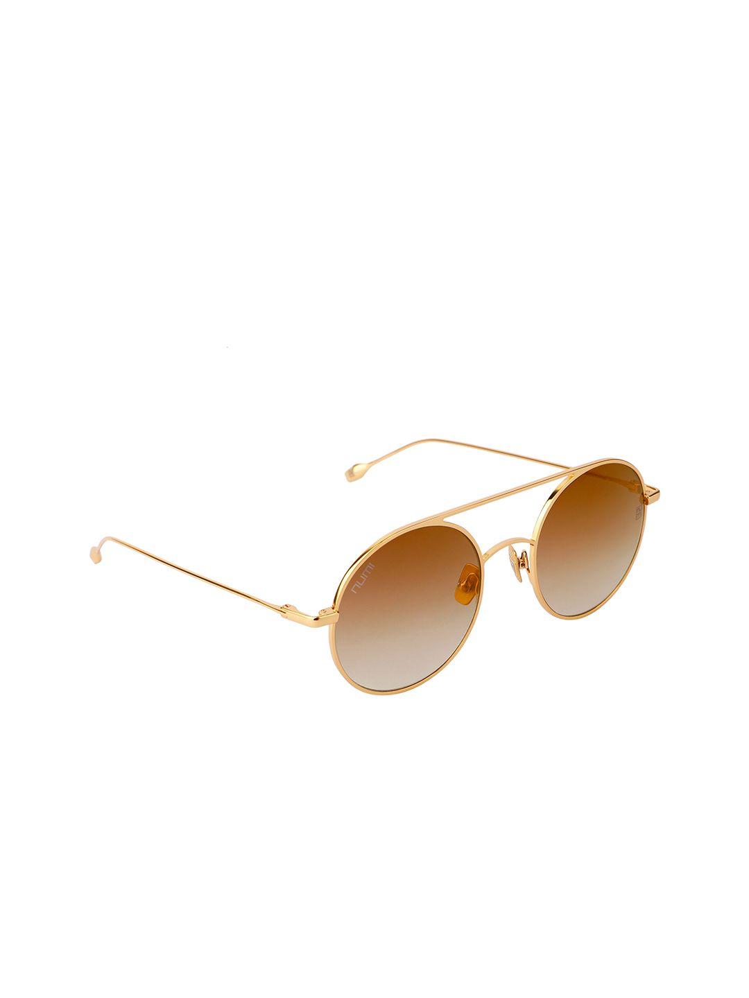 numi unisex brown & gold-toned full rim oval sunglasses utopia
