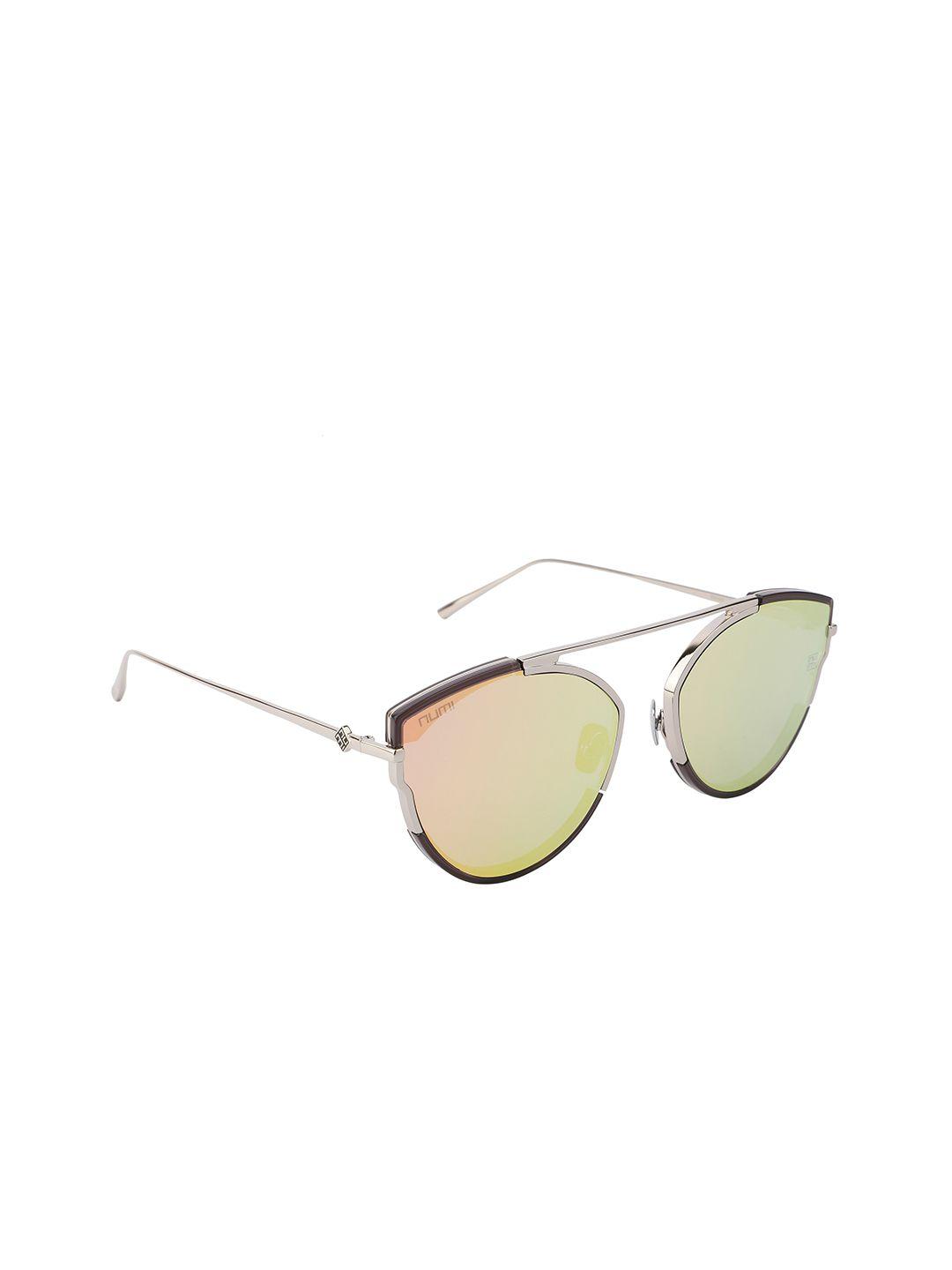 numi unisex green lens & gunmetal-toned cateye sunglasses with uv protected lens