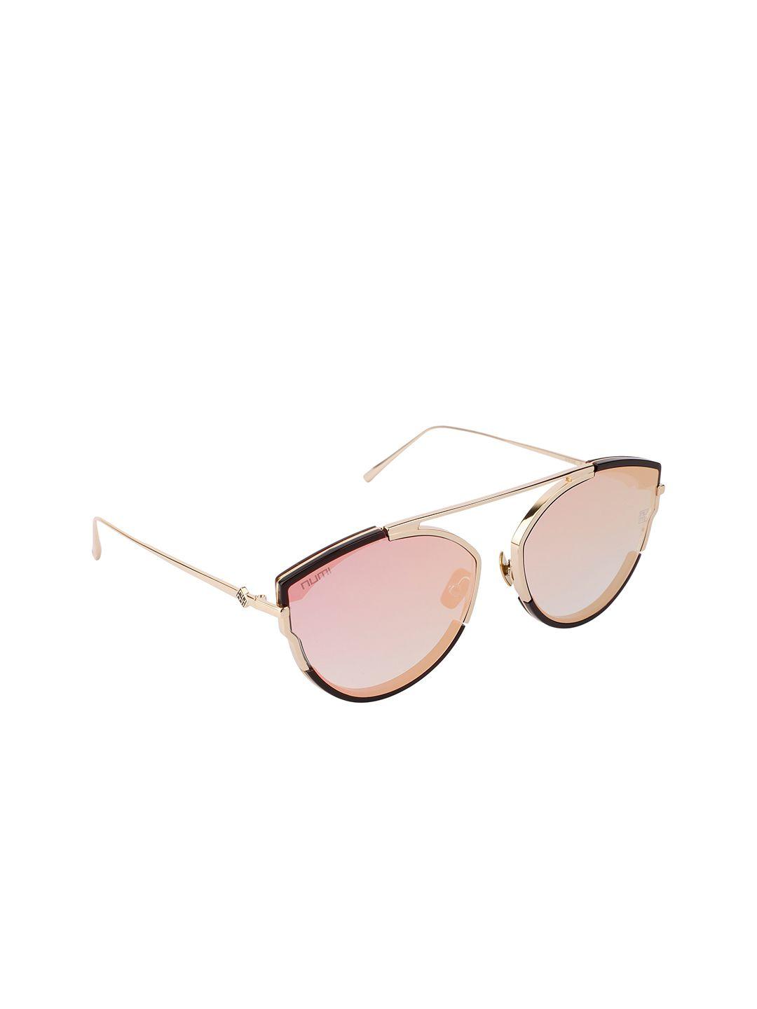 numi unisex pink lens & gold-toned oval sunglasses with uv protected lens
