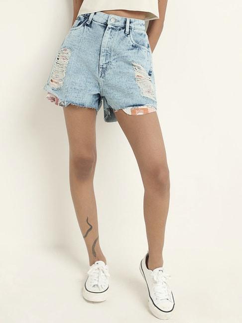 nuon by westside mid blue ripped denim shorts