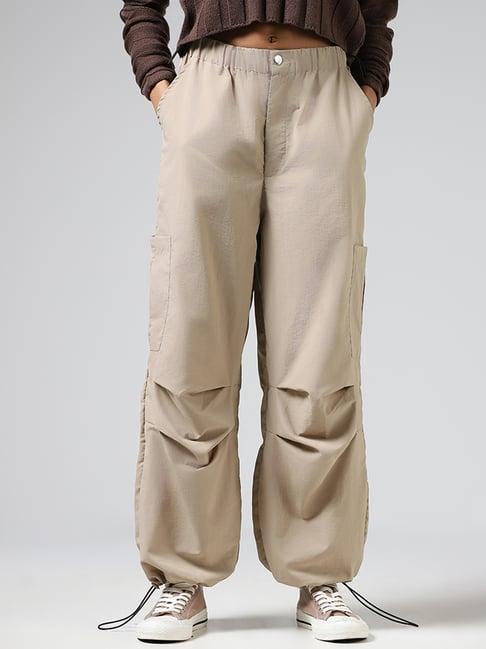 nuon by westside beige drawstring parachute pants