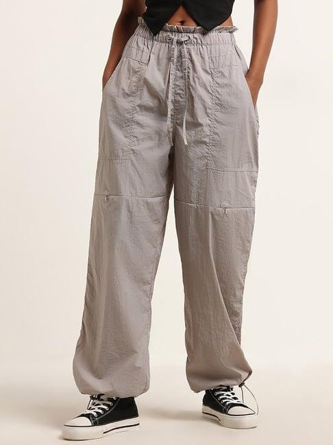 nuon by westside beige paperbag-waist high-rise trousers