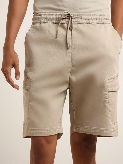 nuon by westside beige relaxed fit cargo-style shorts