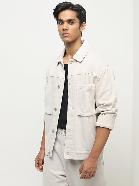 nuon by westside beige relaxed-fit denim jacket