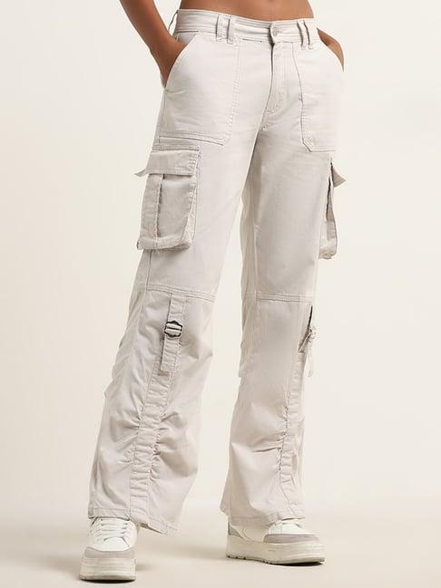 nuon by westside beige relaxed-fit mid-rise cargo-style jeans