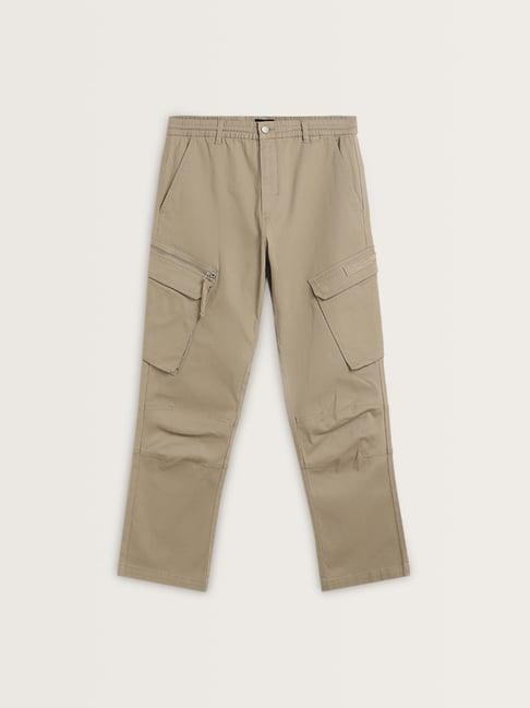 nuon by westside beige relaxed-fit mid-rise cotton blend chinos