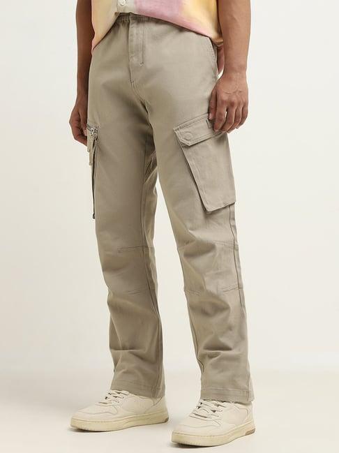 nuon by westside beige relaxed-fit mid-rise cotton blend chinos