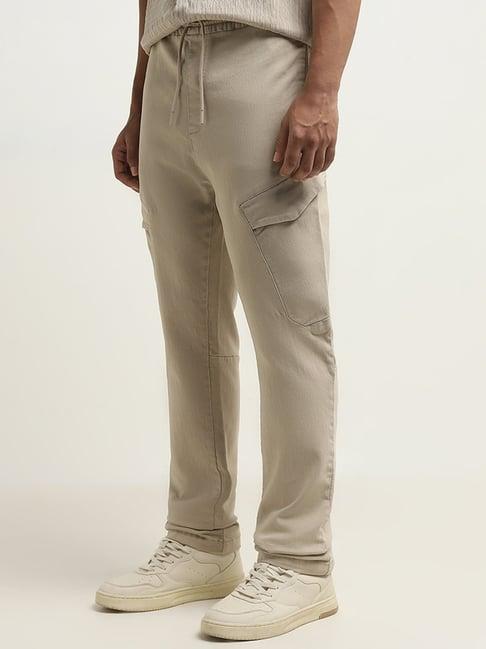 nuon by westside beige relaxed-fit mid-rise cotton blend chinos