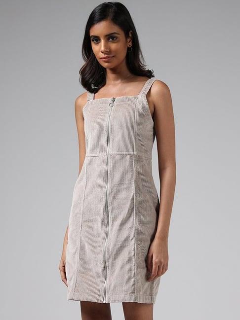 nuon by westside beige self-striped zip dress