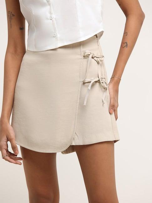 nuon by westside beige tie-up skirt