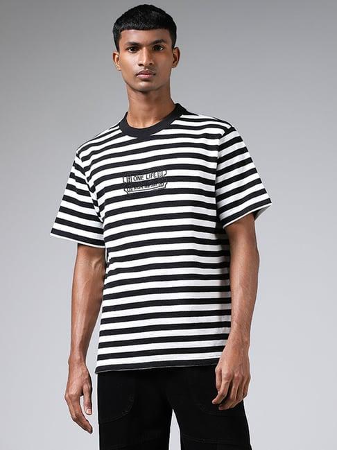 nuon by westside black & white striped relaxed fit t-shirt