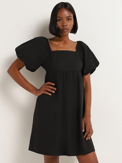 nuon by westside black cotton a-line dress