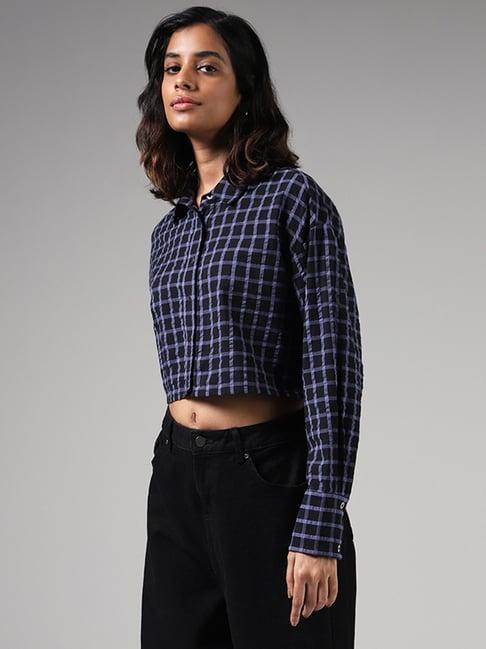 nuon by westside black gingham checked crop shirt