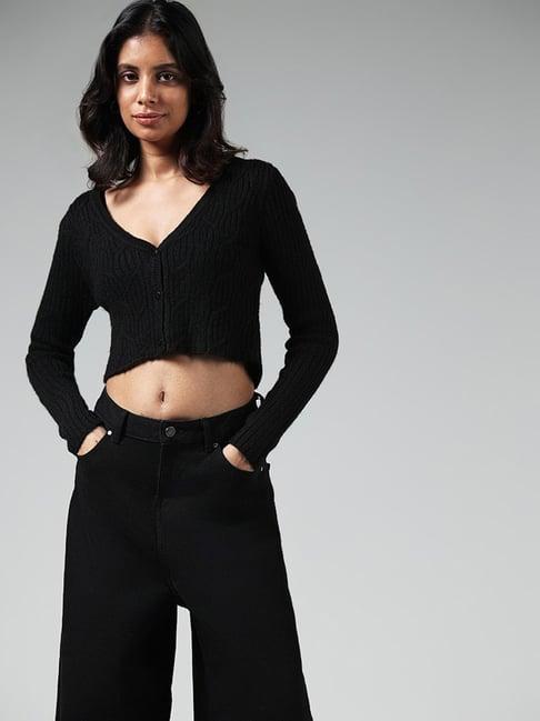 nuon by westside black knitted crop sweater