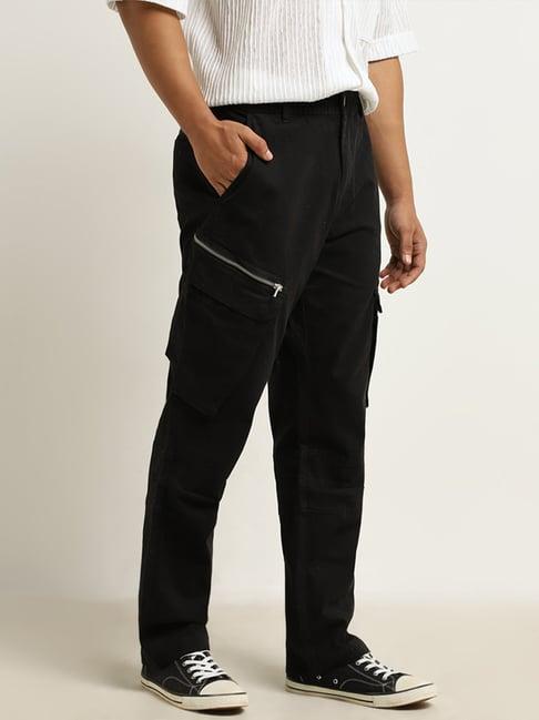 nuon by westside black mid-rise relaxed-fit cotton blend chinos