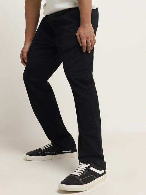 nuon by westside black relaxed-fit mid-rise cotton blend chinos