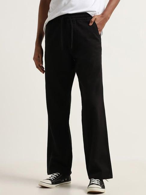 nuon by westside black relaxed fit solid mid rise pants