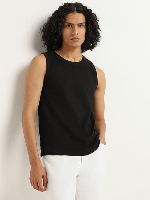 nuon by westside black ribbed slim fit t-shirt