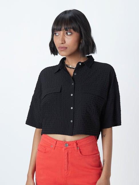 nuon by westside black textured crop shirt