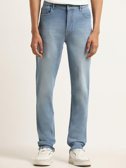 nuon by westside blue denim straight fit mid rise jeans