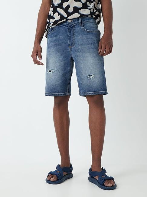 nuon by westside blue distressed hendrix slim fit shorts