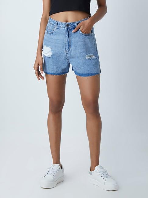 nuon by westside blue distressed shorts