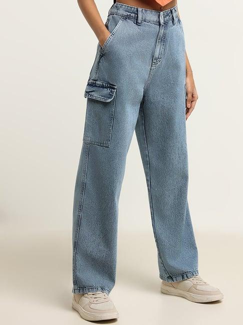 nuon by westside blue high rise relaxed fit jeans