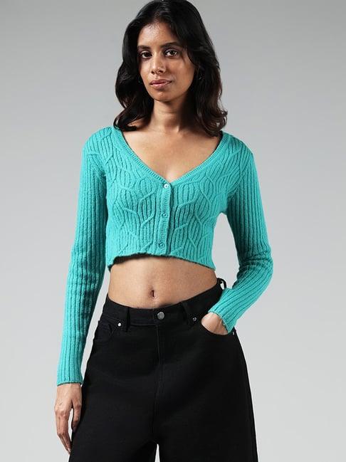 nuon by westside blue knitted crop sweater