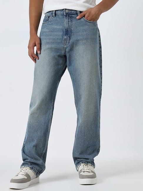 nuon by westside blue mid-rise relaxed-fit jeans