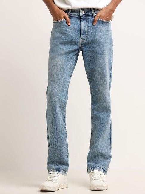 nuon by westside blue mid-rise straight-leg jeans