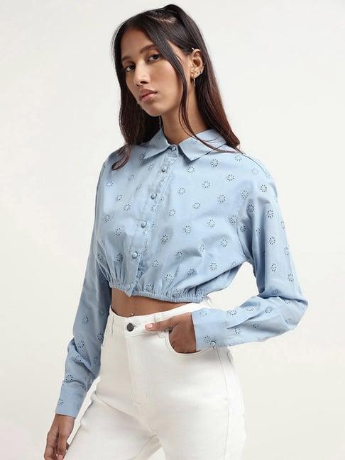 nuon by westside blue schiffli shirt