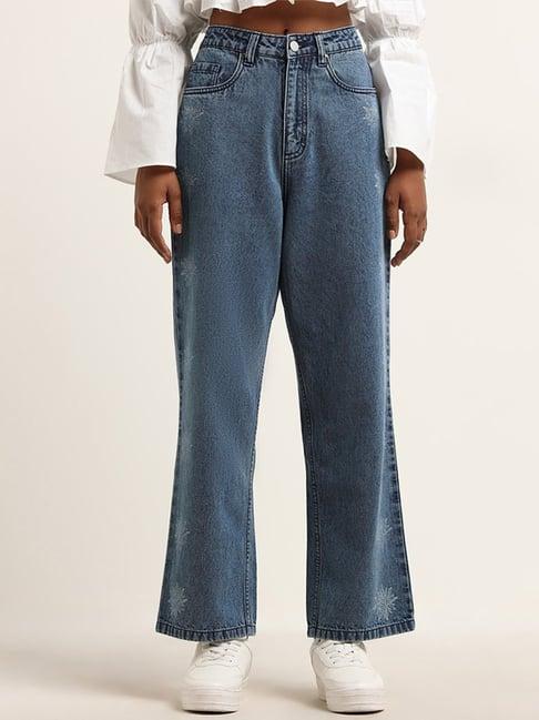 nuon by westside blue straight-fit mid-rise jeans