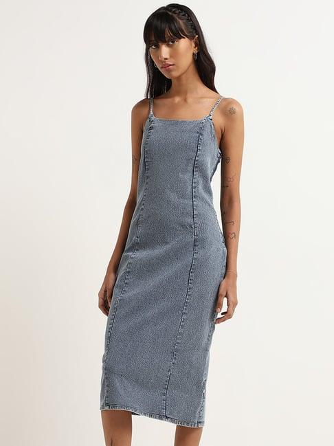 nuon by westside blue strappy straight denim dress