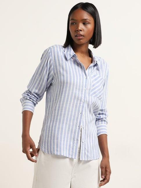 nuon by westside blue striped design shirt