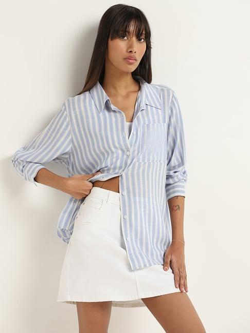 nuon by westside blue striped shirt