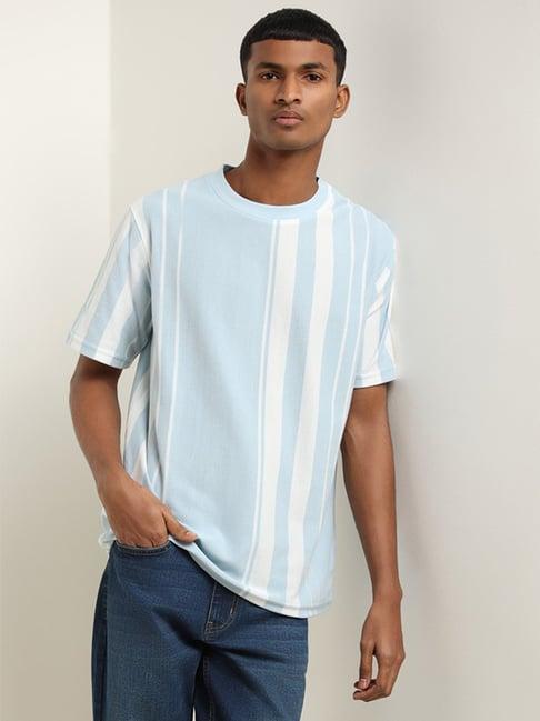 nuon by westside blue striped slim fit shirt