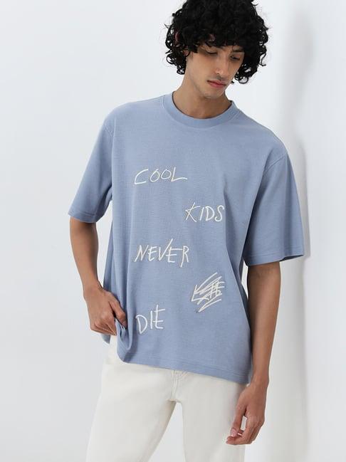 nuon by westside blue text printed relaxed t-shirt