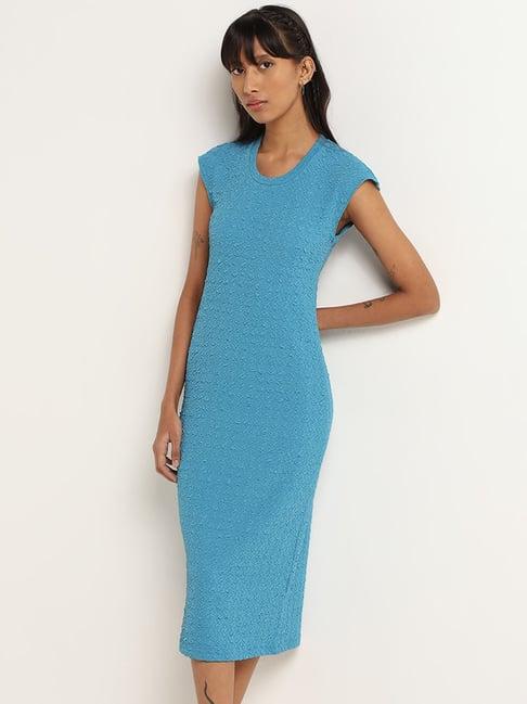 nuon by westside blue textured midi dress