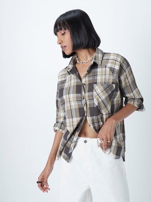 nuon by westside brown checkered shirt