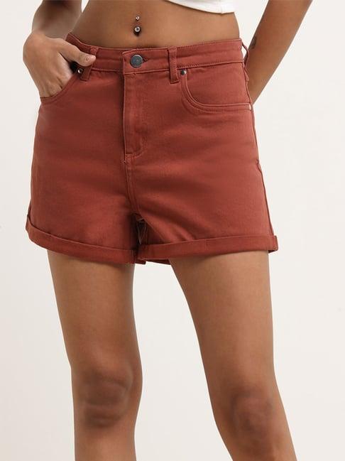 nuon by westside brown mid-rise shorts
